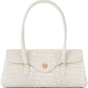 NWT Brahmin Dayan Coconut Milk Melbourne Croc Leather Satchel Cream Off White